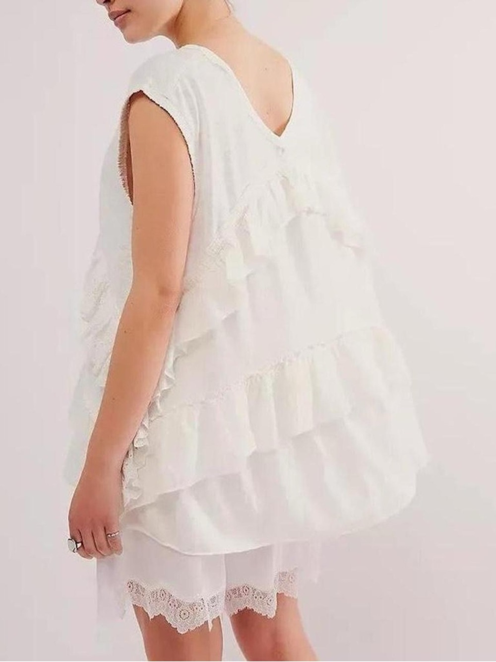 Free People Ivory Tiered Ruffle Sleeveless Tunic